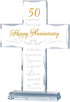 50th Wedding Anniversary Religious Cross Gift - Laser Engraved Glass Standing Cross Keepsake